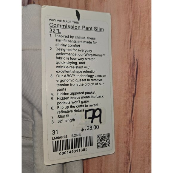 Lululemon Commission Warpstreme Pant Slim 31" x 32" NEW NWT Four-Way Stretch - Picture 7 of 10